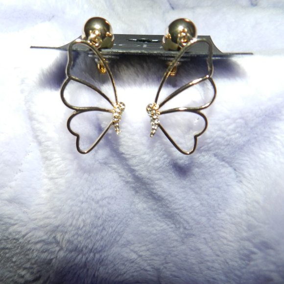 Bebe Butterfly Dangling Rhinstones Charm Post Earrings  NEW - Picture 5 of 6
